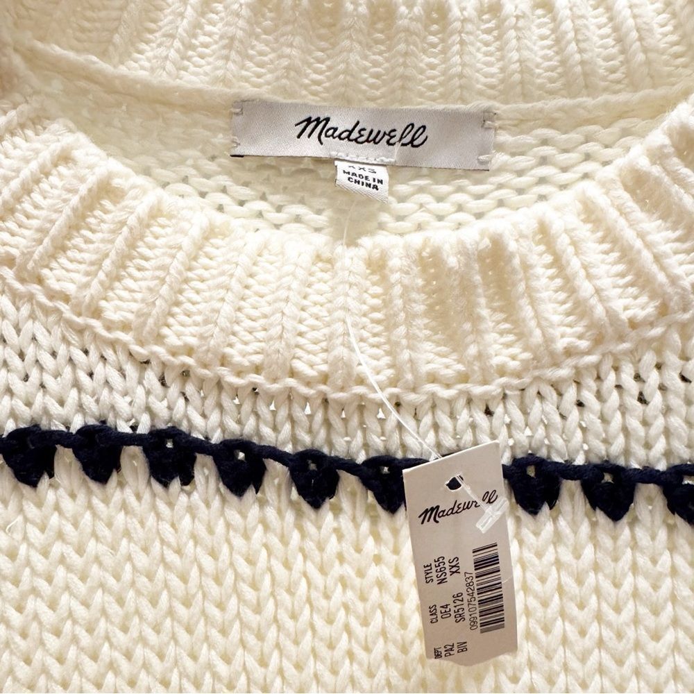Madewell Textured Cotton Crewneck Sweater in Stripe - Size XXS - Picture 4 of 5